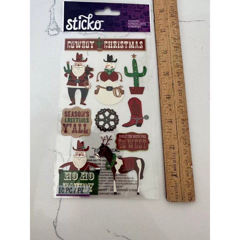Sticko Autocollant 10 PC Cowboy Christmas ~ Snowman Cactus Boot