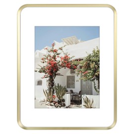 11x14 Aluminum Picture Frame Gold - With Round Corners - With Mat for 8x10 Photo or Without Mat for 11 x 14 Photo - Real Glass - Matte Design - Home Decor for Wall Display