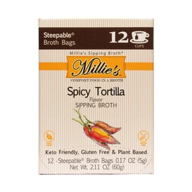 Millie’s Sipping Broth - Vegetable Broth -Natural-Gluten Free-Keto Friendly Spicy Tortilla 12 Count Box