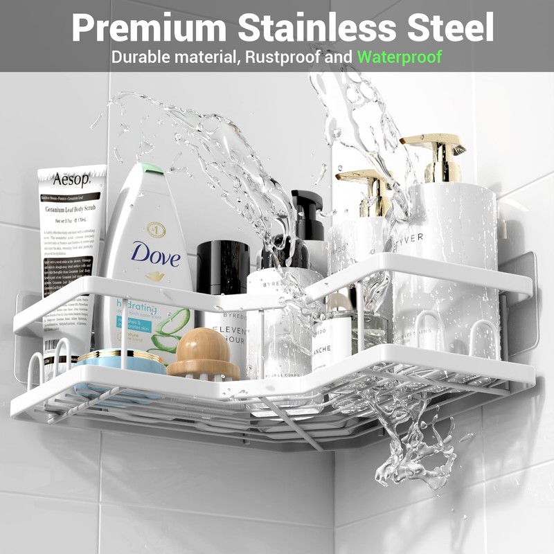 AKTECKE Corner Shower Caddy Bathroom Organizer Adhesive Shower Rack Bathtub