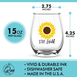 On The Rox Drinks Sunflower Wine Glasses Set of 2 - You Are My Sunshine - Sunflowers Gifts for Women and Kitchen Decor Accessories - Wine Tumbler Cup Glass Set - Sunflower Gift for House - 15 Oz