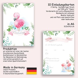 10 x Children's Invitation Cards Flamingo Girls 10 x 15 cm Party Birthday