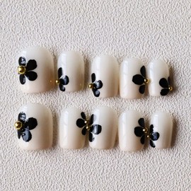 Moonstan Nail Tip Cream Black Gel Nail Seal Self Nail Sticker Home Nail Design Gel Nail Seal Nail Parts Flower Motif Simple Elegant (M)