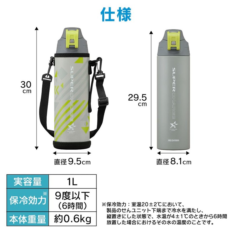 Iris Ohyama DBR-1000 Vacuum Insulated Direct Bottle, Gray (Gray x
