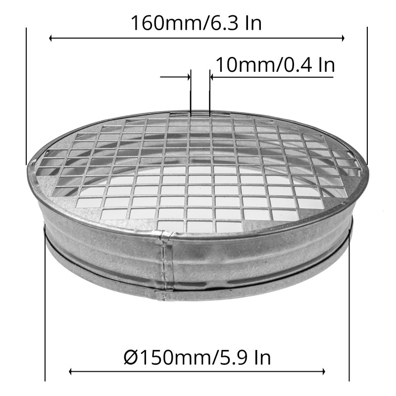 150mm Aluminum Mesh Pipe End Cap - Round Stainless Steel