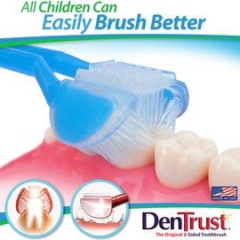 DenTrust 2PK Triple Clean 3-Sided Toothbrush | Made in USA | Easily Brush Better | Kids Child Autism Special Needs Braces