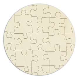 Round blank wooden puzzle, 21 pieces, diameter 48 cm, empty wooden puzzle to design and paint yourself, in jute bag, including puzzle template