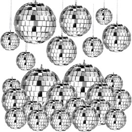 20 Pcs Christmas Hanging Mirror Disco Ball Ornaments Assorted Mini Glass Disco Balls Decoration Different Sizes 70s Reflective with Rope(2.4 Inch, 2 Inch, 1.6 Inch, 1.2 Inch)