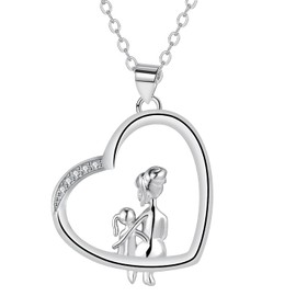 Yinsen Mother and Daughter Necklace, 925 Sterling Silver Mother Heart Necklace Birthday Pendant Mother's Day Chain Jewellery Gifts for Mother Daughter, 45 + 5 inches, Sterling Silver, Cubic Zirconia