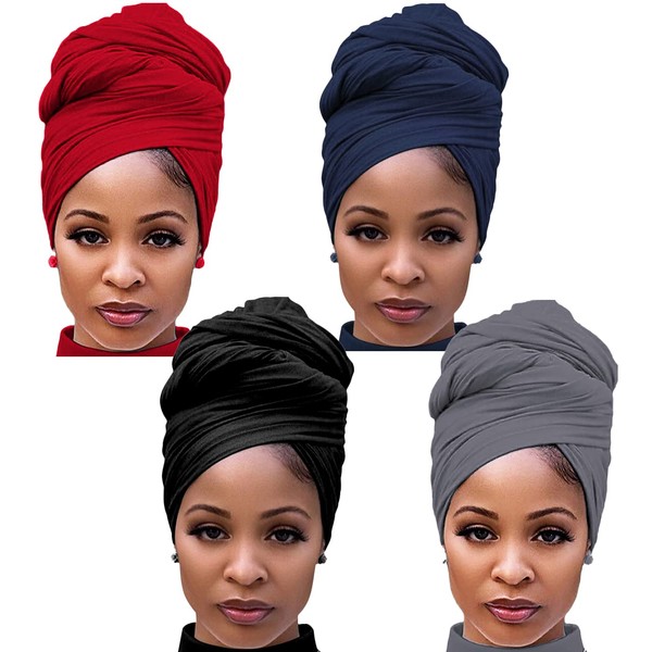 Harewom 4PCS Turban Head Wraps for Black Women African Hair