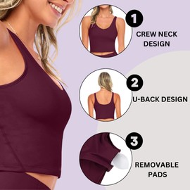 M&M SCRUBS Women’s Yoga Top Longline Wirefree Padded Medium Support Sports Bra with 5 Set of Exercise Workout Bands Combo Pack (X-Large, Burgundy with Resistance Bands)