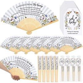 Threehoney 25 Set Baby Shower Party Favors for Guests Folding Paper Fans a Message from The Bump Bamboo Handheld Fans with Thank You Tags Organza Bags Gender Reveal Party Supplies(Floral)