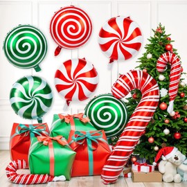 Christmas Foil Balloons Decoration Set, Large Candy Cane Gift Box Mylar Foil Balloons, Red Green Balloons for Christmas New Year Candies Xmas Theme Party Decorations...
