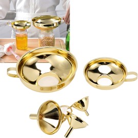 Funnel Set, Gold Stainless Steel Kitchen Funnel Set, Durable and Portable Kitchen Accessories, Funnel with Narrow Valve Rod for Filling Small Bottles and Containers