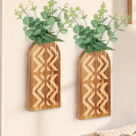 Wood Wall Planters for Dried Flowers: LOTOFUN 2 Pack Wooden Wall Vase for Pampas Grass Eucalyptus Farmhouse Boho Fall Decor - Hanging Planter for Living Room Bathroom