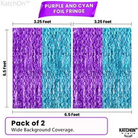 KatchOn, Wavy Purple and Blue Fringe Curtain - Large, 3.2x6.5 Feet, Pack of 2 | Mermaid Birthday Decorations, Beach Party Decorations | Purple and Blue Foil Fringe for Under The Sea Party Decorations