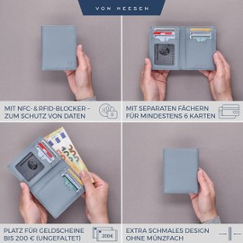 VON HEESEN® Men's Leather Wallet with Coin Compartment and RFID Protection, Genuine Leather Wallet for Men and Women, Wallet, lightblue, Without coin compartment, Without coin compartment