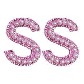 2PCS Pink Pearl Iron on Letter Patches Rhinestone Letter Patches Sequin Letter Patches Glitter Letter Patches for Backpacks Clothing(S)