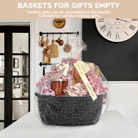 Gift Basket Empty to Fill, Woven Basket for Toy Storage, Basket for Shelves, Small Rope Basket for Baby, Dog Toy Basket, Decorative Basket with Gift Bags & Ribbon, 30 x 20 x 12 cm, Black