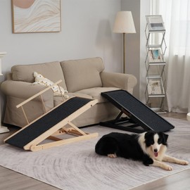 Dog Ramp for Bed, Stairs for Small and Large Dogs, Portable Dog Steps for Bed, Couch, Car, Adjustable Pet Ramp, Anti-Slip Traction Mat Pet Steps, Support up to 210 lbs (Pine, LENTH-45 in)