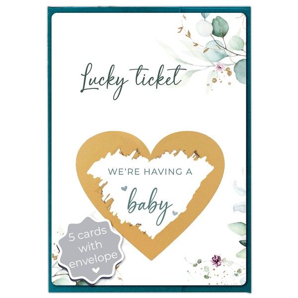 JoliCoon 5 Pregnancy announcement scratch cards - We're having a baby - Baby announcement scratch cards with envelope - Eucalyptus