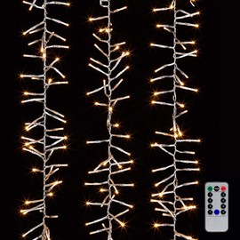 RAZ Imports 10 Foot Cluster Garland 300 Warm White LED Lights with Remote, Clear Wire