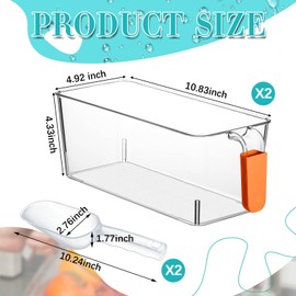 Havawish Ice Storage Bin and Flexible Scoop Set Plastic Freezer Bin with Pull out Handle Storage Bucket Clear for Container with Scoop(Orange,10.83 x 4.92 x 4.33 in,Classic)