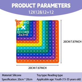 Times Tables & Addition Pop It Maths Toy - Double-Sided 12x12 Multiplication and 1-24 Addition Fidget Board, Educational Popper Game for Kids Learning Math Facts​