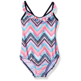Osh Kosh Little Girls' Toddler Zigzag Stripe One Piece Swimsuit, Multi, 4T