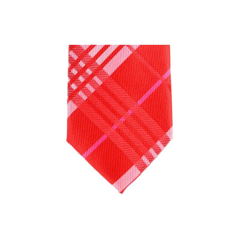 (リトリーズ) RETREEZ スタイリッシュ タータンチェック 織布 マイクロファイバー スキニー ネクタイ - レッド