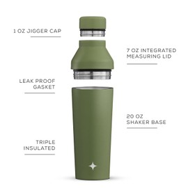 JoyJolt Triple Insulated Cocktail/Protein Shaker Bottle. 20oz Shaker Cup with Alcohol Measure Lid and Jigger Cap. 12hr Ice Cold Shaker Bottles for Protein Mixes, Shake or Smoothie Cups, Metal Mixer