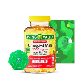 Spring Valley Omega-3 Mini Fish Oil Softgels, 1000 mg, 120 Count Bundle with Exclusive Vitamins & Minerals A to Z - Better Ligth&Spring Guide (2 Items)