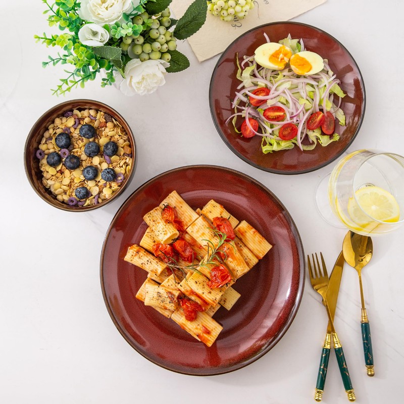 LERATIO Ceramic Dinnerware Sets for 4,Stoneware Coupe Plates and Bowls