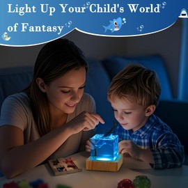 Shark Night Light for Kids, 3D Resin Shark & Divers Lamp with 7 Colors Changing LED Wooden Base, Mood Lighting for Bedroom Office, Unique Boys Girls Xmas Birthday Gifts