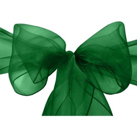Elegant Event Essentials – Set of 10 - Organza Chair Tie Sashes - Wider Fuller Cover for Wedding Decorations, Birthday, Banquets & Party Events - Chair Cover Sheer Bows, Ribbon - Emerald Green