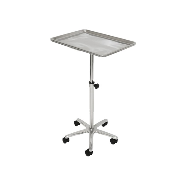 Extra Large Chrome Steel Rolling Mayo Instrument Work Tray, 21.5"