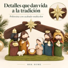 Pesebre Navideño de Poliresina, Nacimiento Multicolor de 1 Pieza, 18 x 4.5 x 12 cm, con Sagrada Familia y Reyes Magos, Decoración para Mesa y Repisa