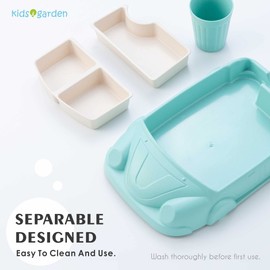 Kids garden Car Plate 8Pcs/Set Bamboo Children Dinnerware Sets - Dishwasher/Microwave Safe Includes Cutlery, Beautiful Plate, Separable Bowls & Cup Happy MealTime, Light Green, YK-001