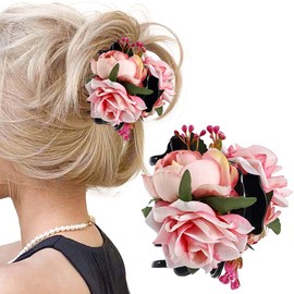 Bouory Flower Hairclip Pink Floral Hair Claw Clip Hawaiian Claw Clip Boho Hair Aceesories for Women