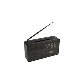 FISURA - Radio Alarm Clock Black Portable Table Radio Digital Alarm Clock with Radio 17.7 x 4.5 x 9 cm Material: Wood