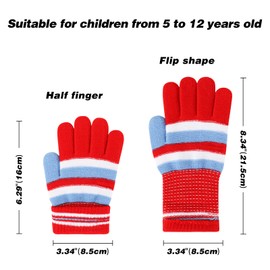QKURT 6 Pairs Kids Magic Gloves, Colorful Striped Gloves Knitted Thickened Gloves Stretchy Mittens Winter Warm Gloves Thermal Mittens Aged 5 to 12 Years