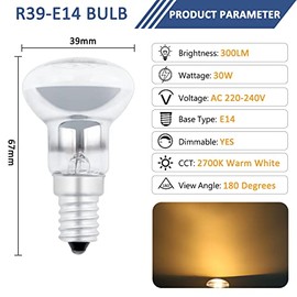 Caldarax Caldarax 3 Pack R39 E14 30W Lava Lamp Bulbs, Dimmable Reflector Bulbs, Warm White 2700K, 300LM, AC 220V-240V, for Lava Lamps Spotlights, Glitter Lamps, Rocket Lamps