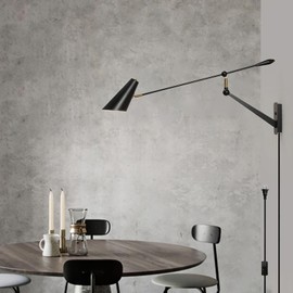 AILELANG Adjustable Directional Plug in Wall Light Swing Arm, Unique Long Pole Wall Lamps for Living Room Sofa Background Wall, Movable Retro Style Dining Table Large Wall Mount Lamp, E26 Base
