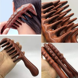 Hair Comb for Detangling - Wide Tooth Wooden Coarse Comb for Curls and Long Hair - No Static Natural Sandal Wood Massage Hair Comb