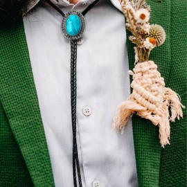 AZORA Western Cowboy Bolo Tie Men Leather Necktie Leather Cord Turquoise Stone Bolo Necklace for Men Women