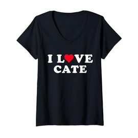 Womens I Love Cate Matching Girlfriend & Boyfriend Cate Name V-Neck T-Shirt