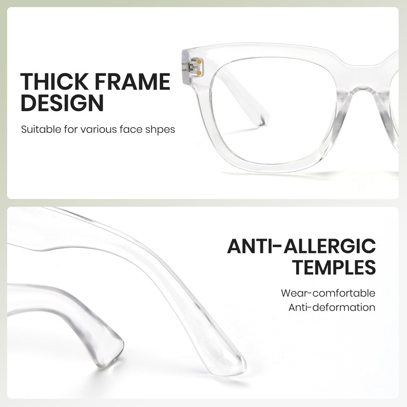 Cyxus Thick Cell Frame Date Glasses, Blue Light Reduction, No