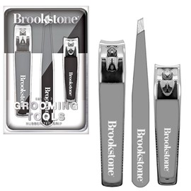Brookstone Nail Clippers Set - Premium Stainless Steel Nail Clipper and Nail Cutter with Rubberized Non-Slip Grip, Includes Case and Tweezer, Two Nail Clippers for Precision Grooming (Grey)