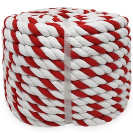 BONSINY Red Cotton Rope 3/4 inch x 100 feet - Twisted Red and White Rope for Crafts Landscaping Tug of War DIY Projects Christmas