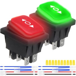 MKBKLLJY 2Pcs Momentary Polarity Reverse Switch Waterproof Control Rocker Toggle Switch DC 12V 20A Red/Green LED Light Illuminated 6Pin 3Position (ON)-Off-(ON) with Jumper Terminal Wires for Car Boat